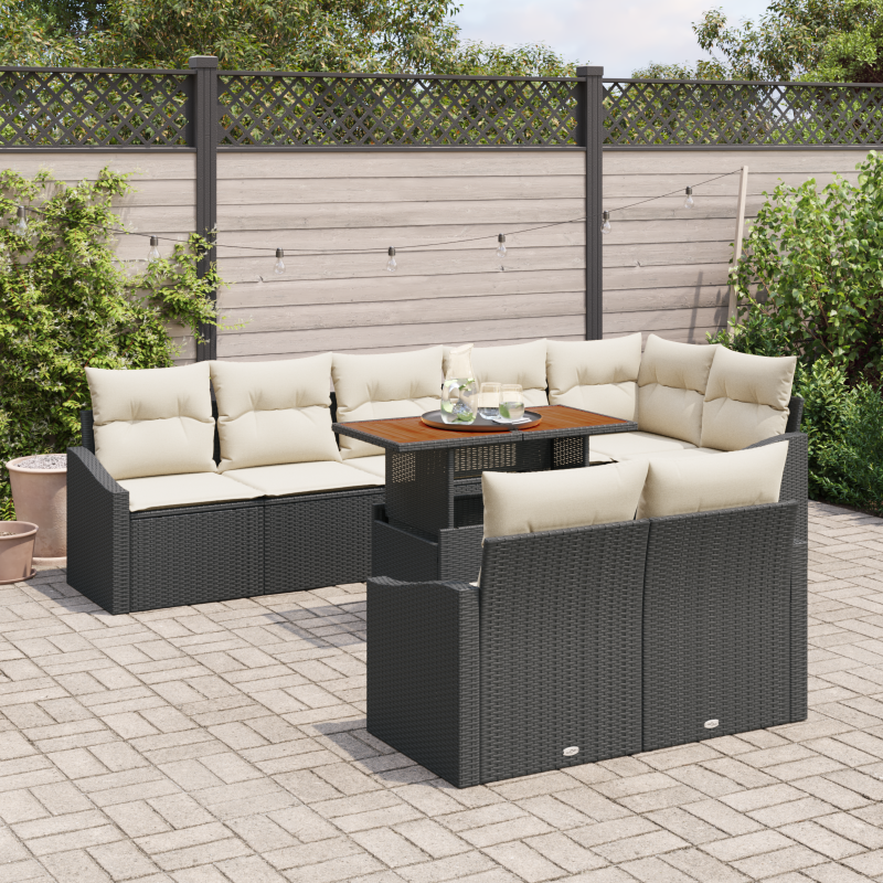 6-teiliges Garten-Sofa-Set mit Kissen Beige Poly-Rattan