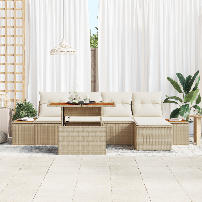6-teiliges Garten Sofa Set mit Kissen Beige Poly Rattan