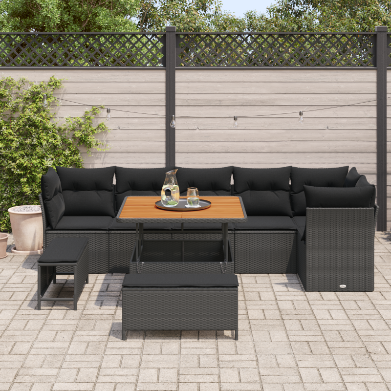 9-teiliges Garten Sofa Set mit Kissen, Braunes Poly-Rattan