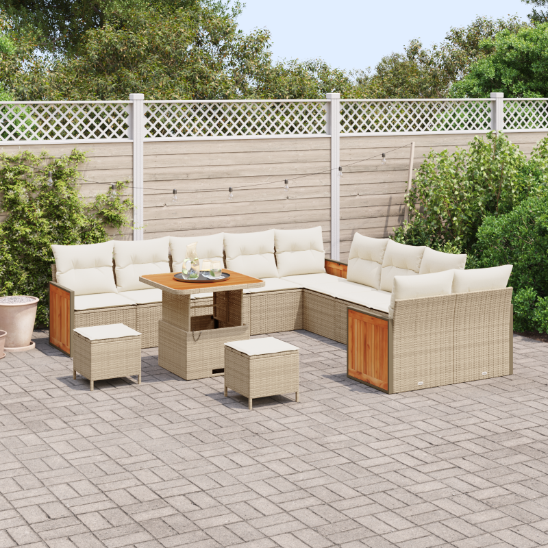 13-teilige Garten-Sofaset mit Kissen Beige Poly Rattan Akazie