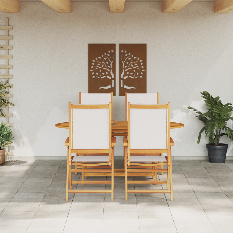 5-teilige Garten Essgruppe Creme Weiß Massivholz Akazie