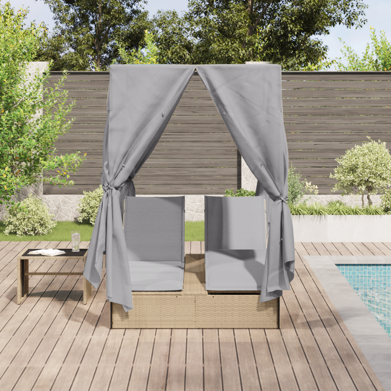 Doppel Sonnenliege Set von 2 Beige und hellgrau Poly-Rattan