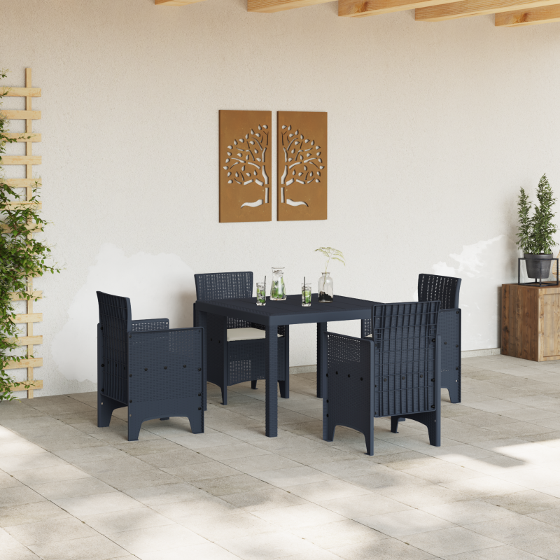 5-teiliges Garten Essgruppen Set mit Kissen Anthrazit Poly-Rattan