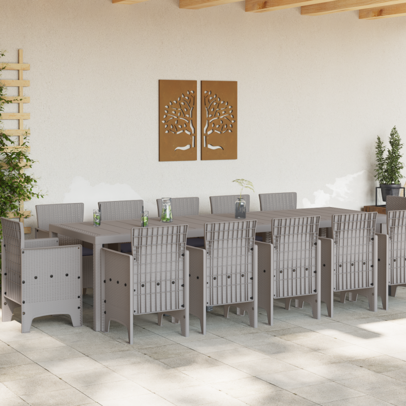 13-teilige Garten-Essgruppe mit Kissen Hellgrau Poly-Rattan