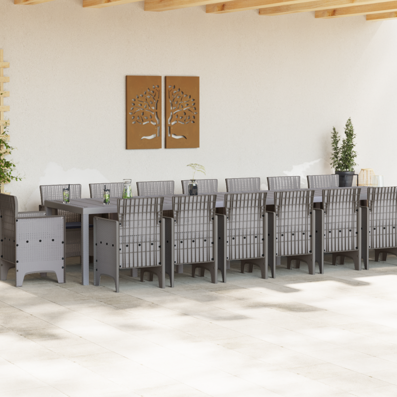 17-teiliges Garten Essgruppen-Set mit Kissen Hellgrau Poly Rattan