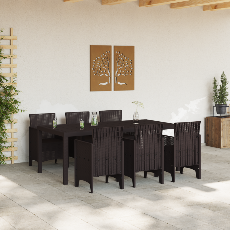 7-teiliges Garten-Essplatz-Set Braunes Poly Rattan