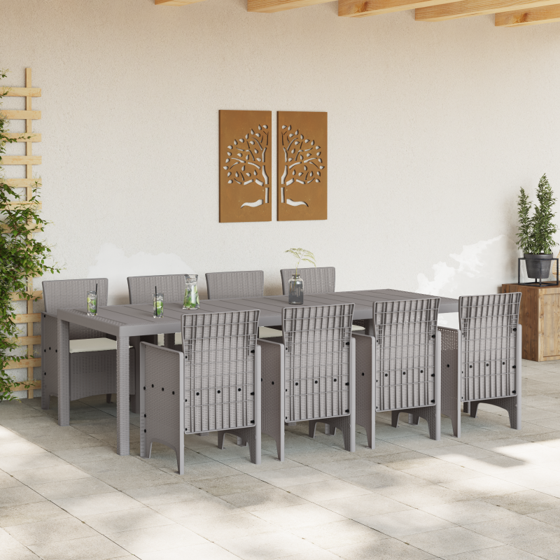 9-teilige Garten Essgruppe mit Kissen Weiß Poly-Rattan