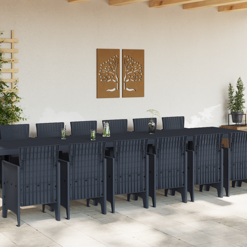 15-teiliges Garten-Essset mit Kissen Anthrazit Poly Rattan
