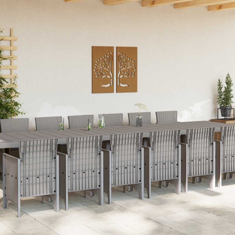 15-teiliges Garten Essbereich mit Kissen Hellgrau Poly Rattan