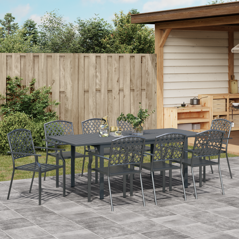 9-teiliges Gartenmöbel Set Anthrazit Stahl, Ausziehbarer Gartentisch Anthrazit (140-210)x90x73 cm Stahl, Gartenstühle 4 Stück stapelbar Anthrazit Stahl