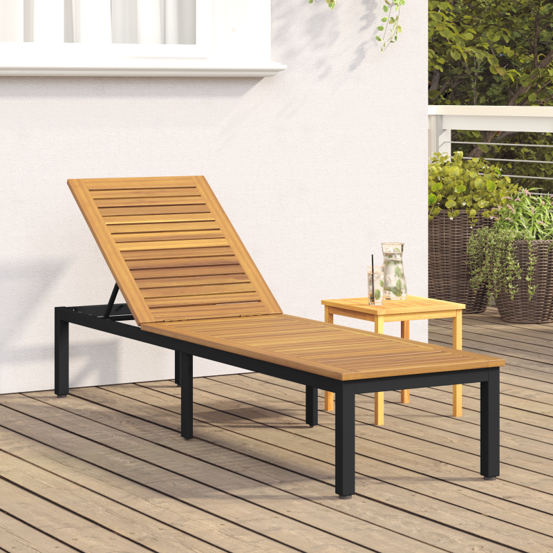 Sonnenliege Schwarz 200x55x35 cm Massivholz Akazie