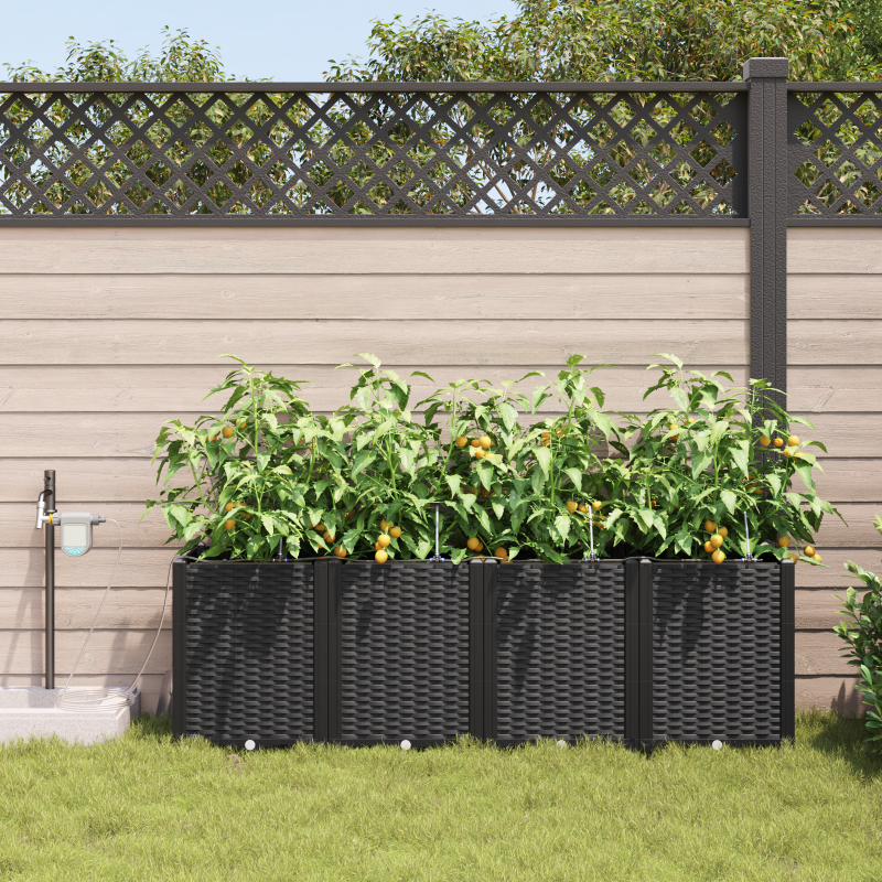 Gartenpflanzer mit Bewässerungssystem 4 Stück Schwarz