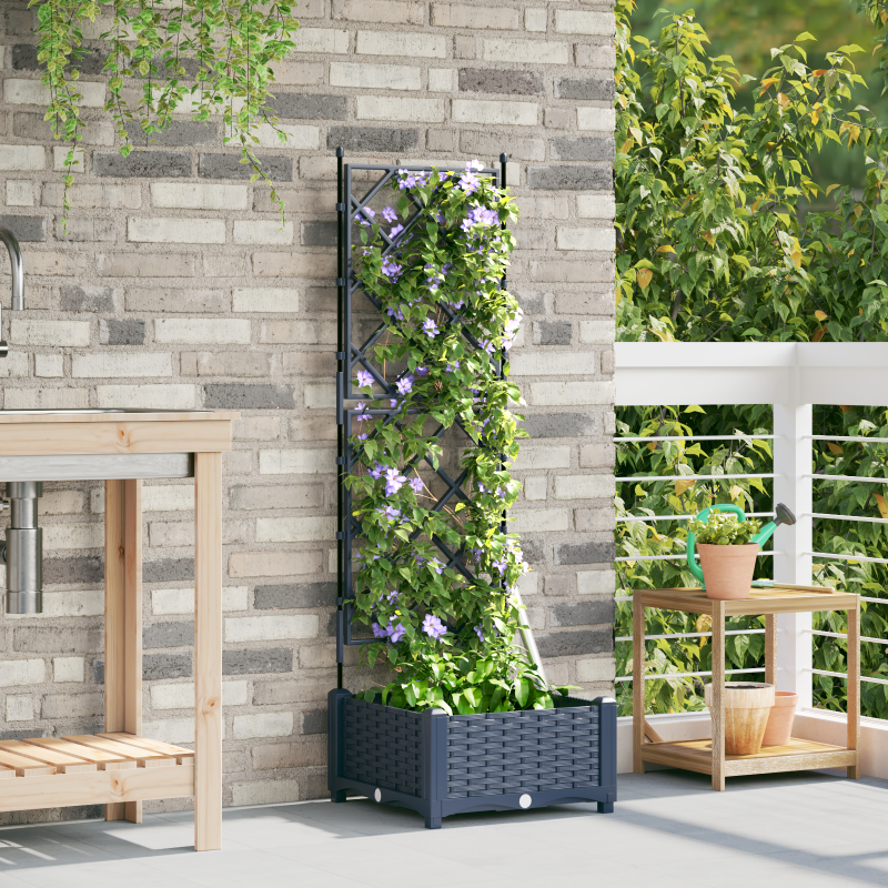 Gartenpflanzer mit Gitter Grau 40x40x125,5 cm