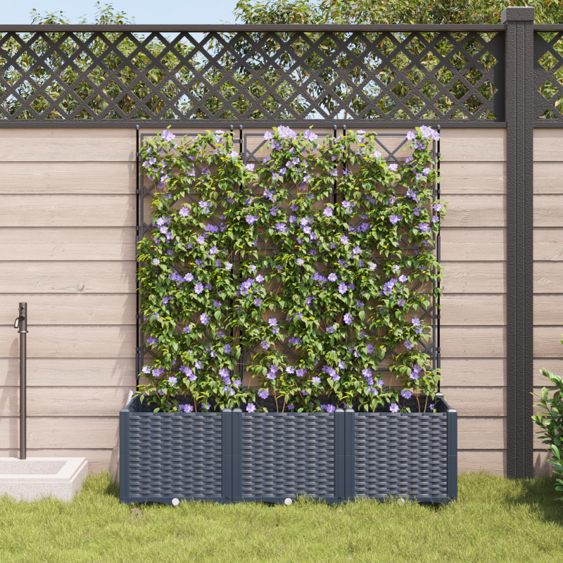 Gartenpflanzer mit Rankgitter 3 Stück Grau 120x40x143 cm