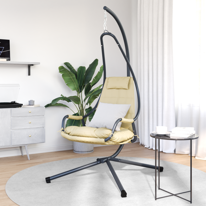 Hängestuhl mit Gestell und Kissen Beige Stahl
