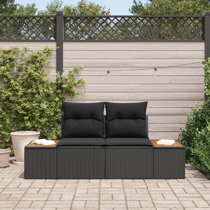 2-Sitzer Gartenbank mit Stauraum und Kissen Schwarzes Poly-Rattan