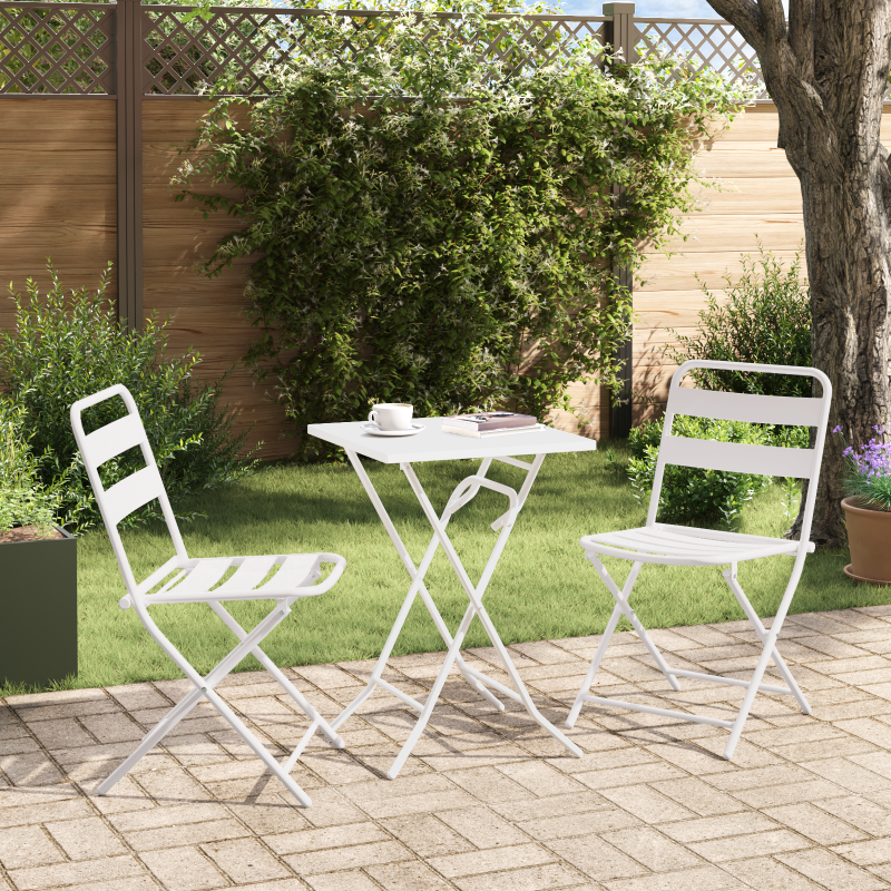 3-teiliges Faltbares Bistro Set Weiß Stahl