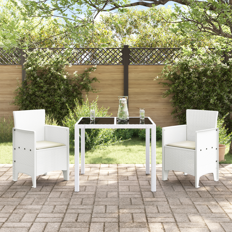 Gartenstühle mit Kissen 2 Stück Weiß Poly Rattan