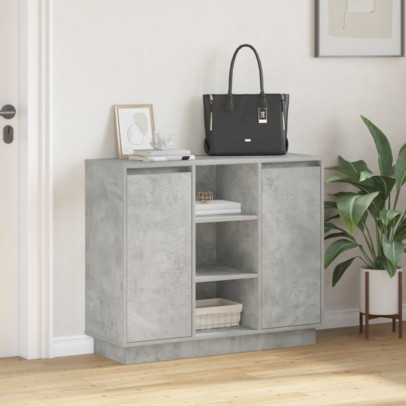 Sideboard mit LED in Beton Grau 90x32x75 cm aus Holzwerkstoff