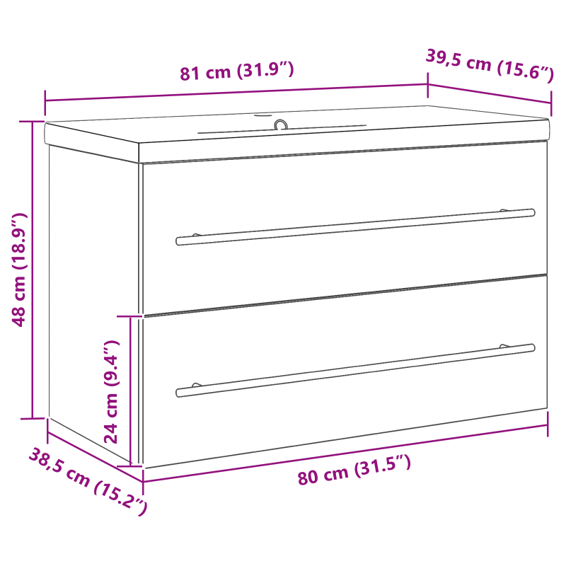 Badezimmer Waschbecken Schrank mit integriertem Becken Altholzfurnier