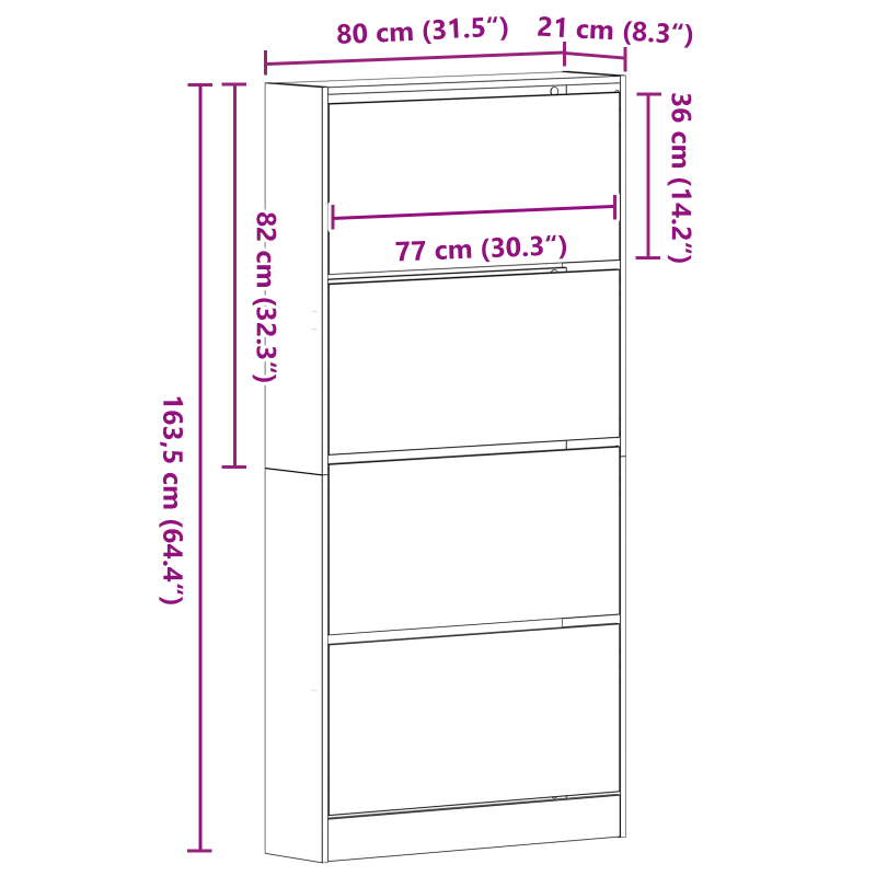 Schuhschrank Altes Holz Holzwerkstoff 80 x 21 x 163,5 cm
