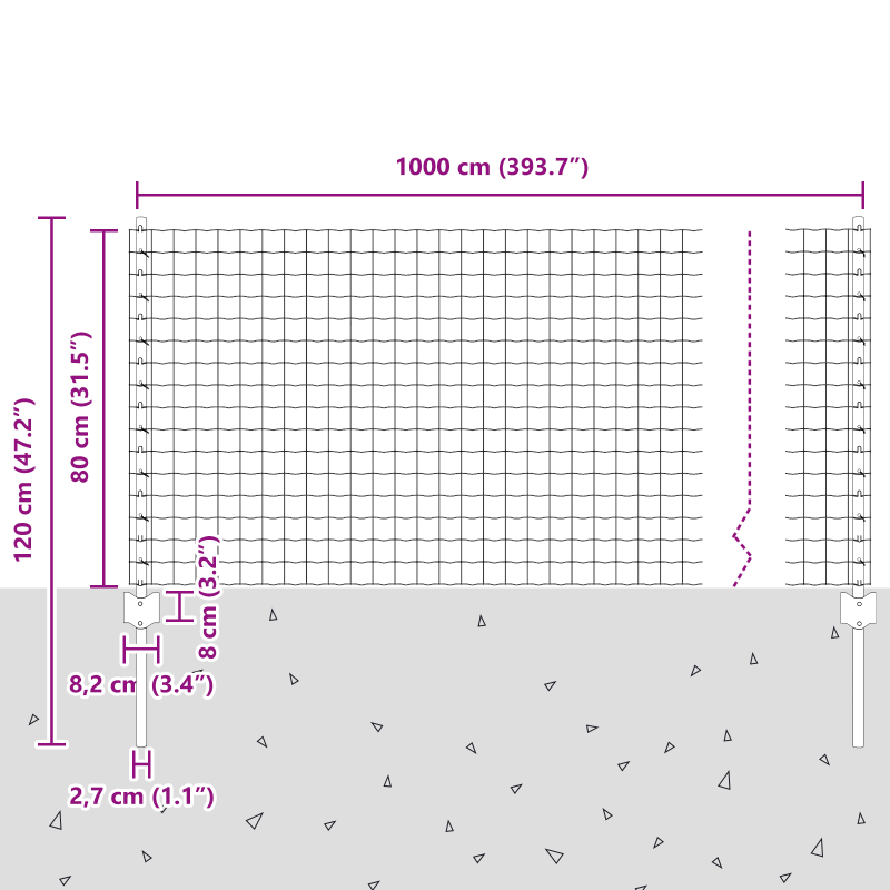 Euro Zaun mit 5 U Pfosten Silber 0,8x10 m Stahl