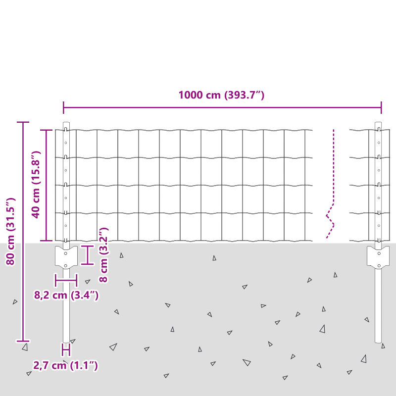 Euro Zaun mit 5 U Pfosten Silber 0,4x10 m Stahl
