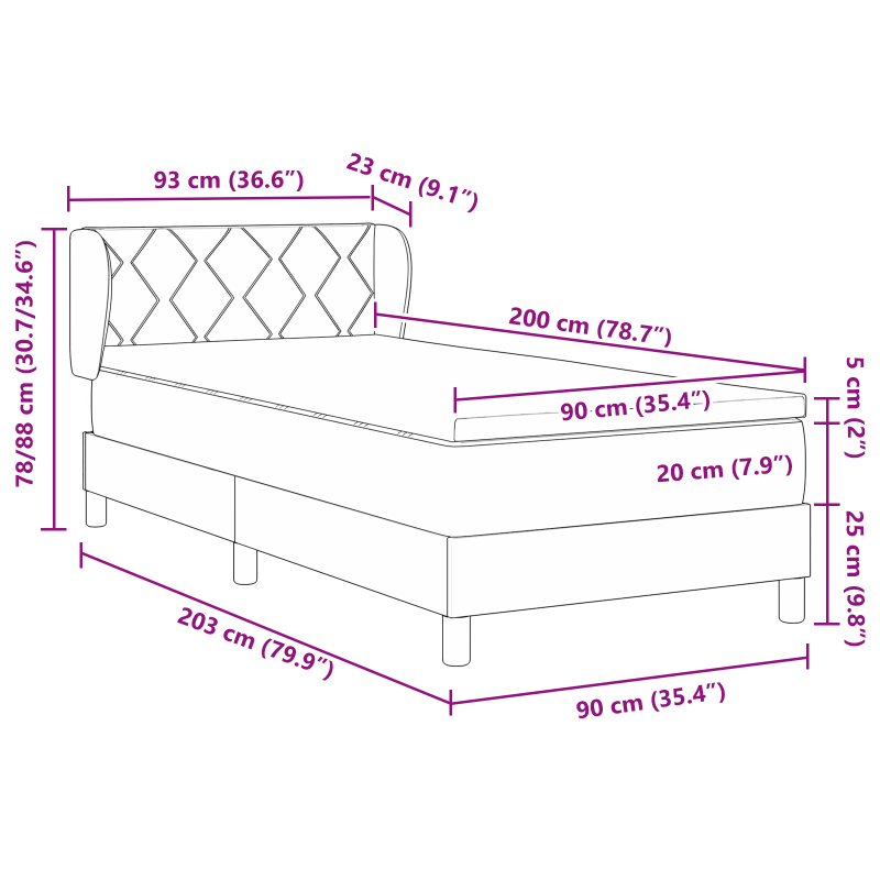 Boxspringbett mit Matratze Dunkelbraun 90x200 cm Stoff