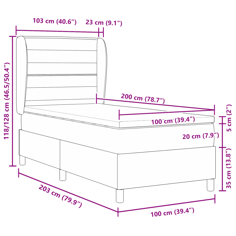Boxspringbett mit Matratze Schwarz 100x200 cm Stoff