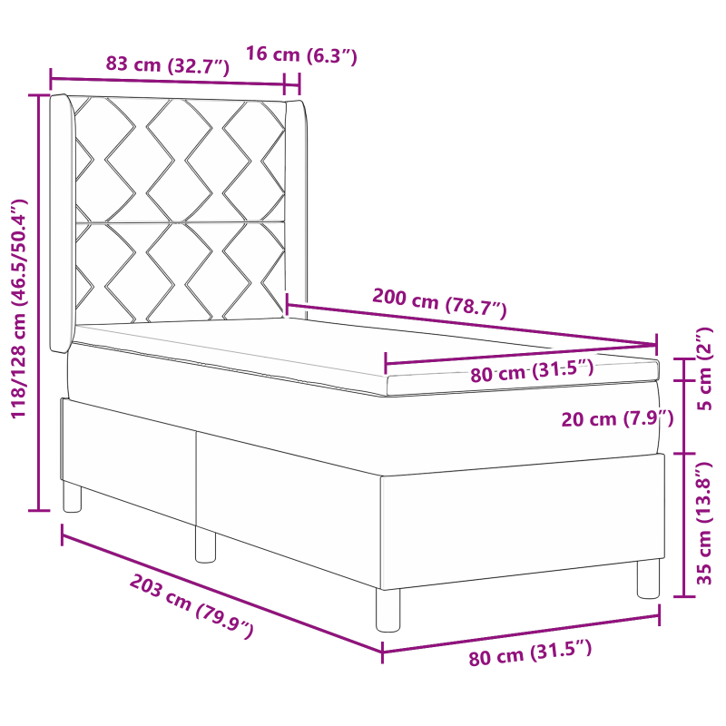 Boxspringbett mit Matratze Dunkelgrau 80x200 cm Stoff
