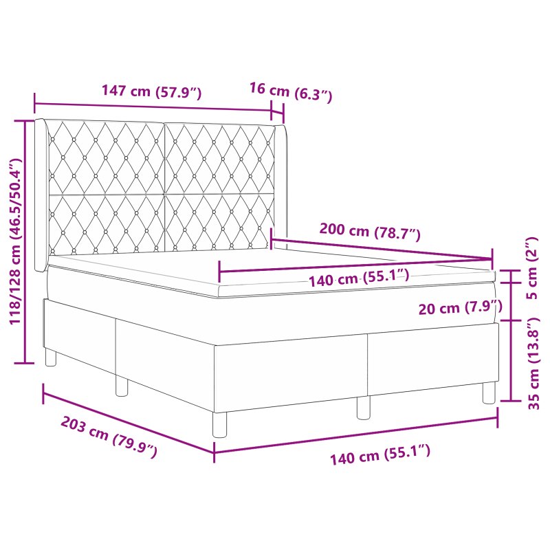 Boxspringbett mit Matratze Dunkelgrau 140x200 cm Samt