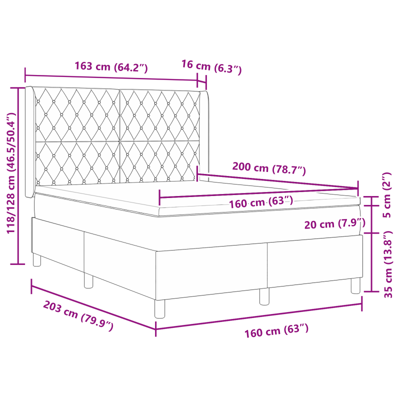 Boxspringbett mit Matratze Schwarz 160x200 cm Samt
