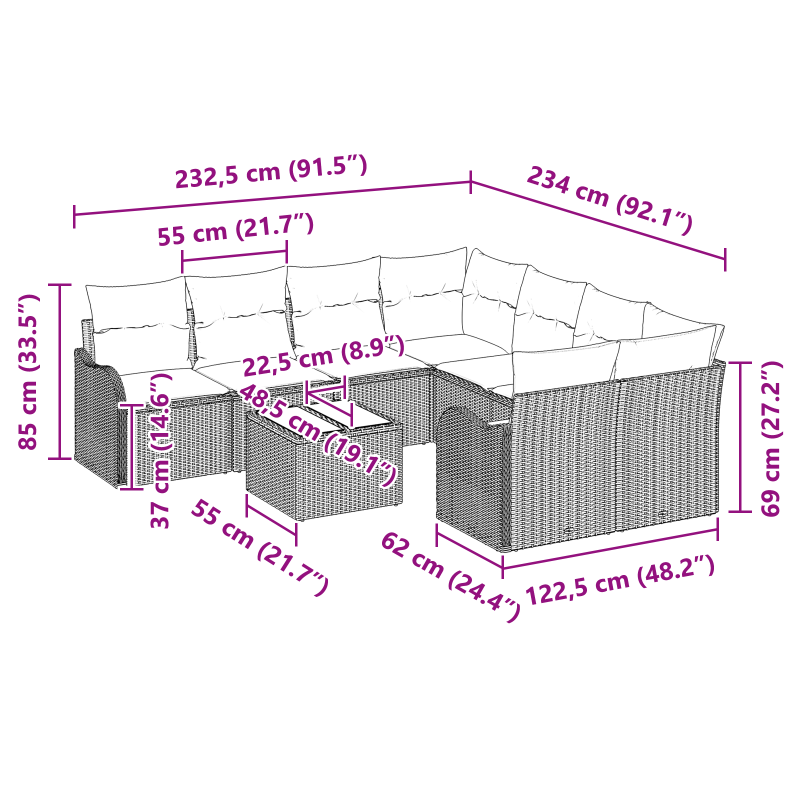 Boxspringbett mit Matratze & LED Schwarz 180x200 cm Stoff