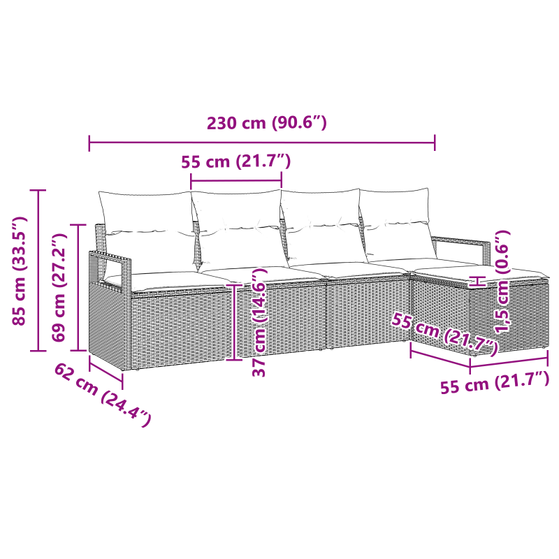 5-teiliges Garten Sofaset mit Kissen Braunes Poly Rattan