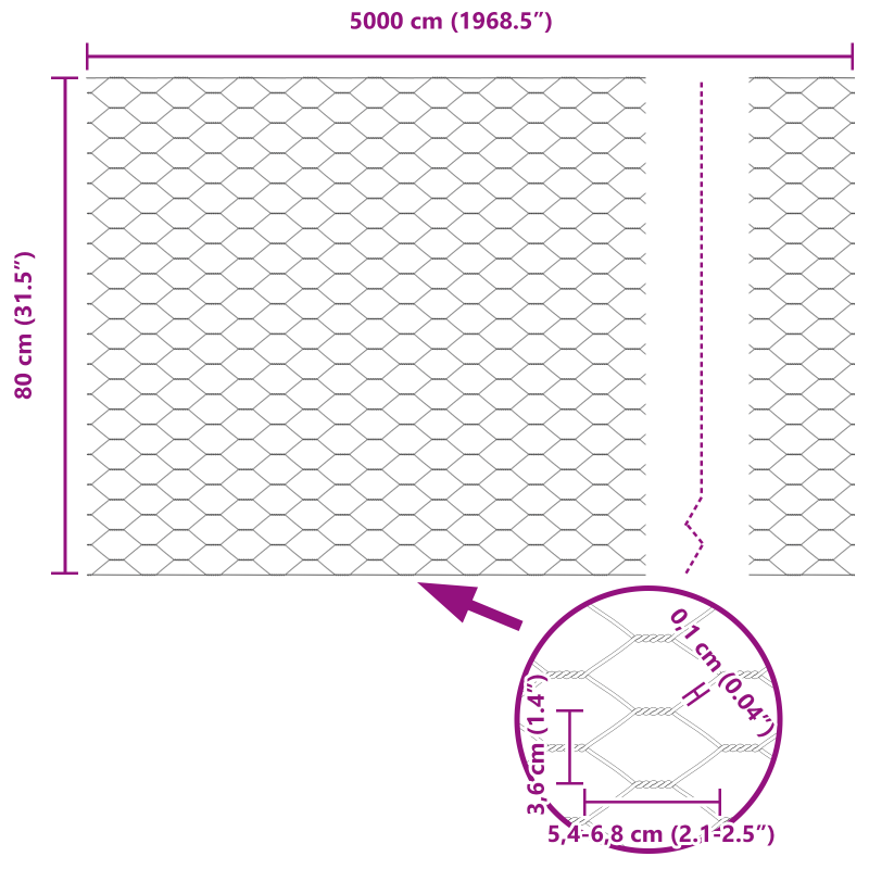 sechseckiger Zaun Grau 0,8x50 m Stahl