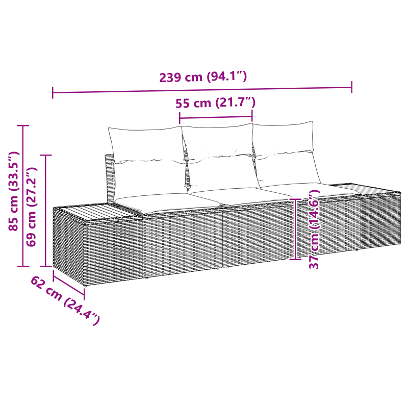 3-teiliges Garten Sofa Set mit Kissen Beige Poly Rattan Akazie