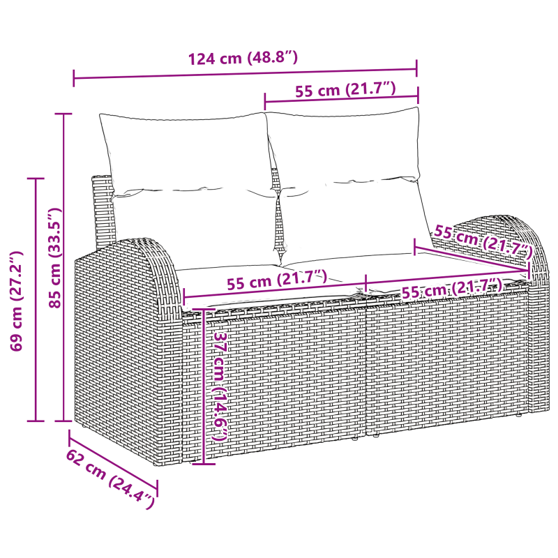 13-teiliges Garten Sofa Set mit Kissen Beige Poly Rattan Akazie
