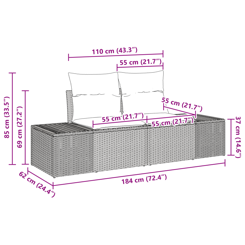 10-teiliges Garten Sofa Set mit Kissen, Beiges Poly-Rattan