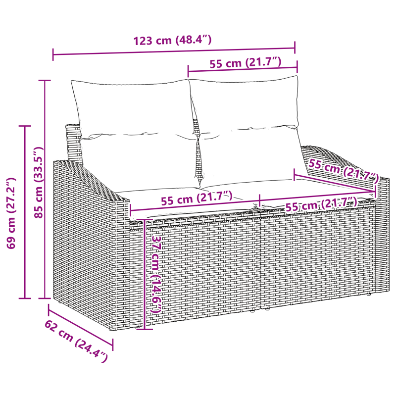 8-teiliges Garten Sofa Set mit Kissen Beige Poly Rattan Akazie