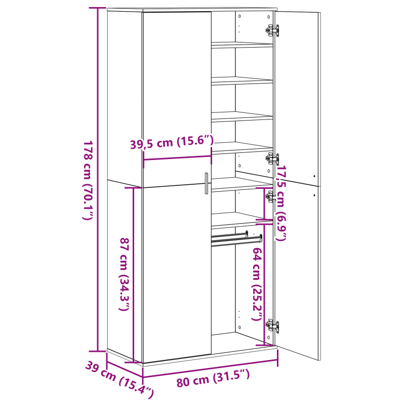 Highboard Altholz 80x39x178 cm Spanplatten