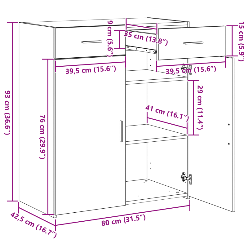 Stauraum Schrank Artisan Eiche 80x42.5x93.5 cm Holzwerkstoff