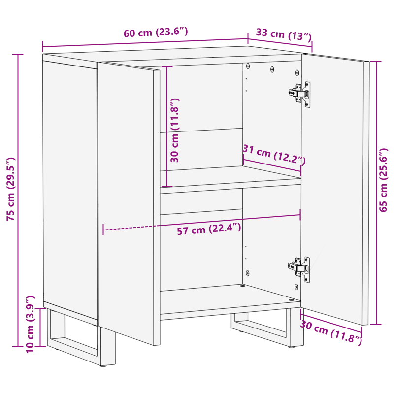 Sideboard 60x33,5x75 cm Massivholz Mango