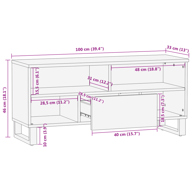 TV Cabinet 100x33,5x46 cm Massivholz Mango