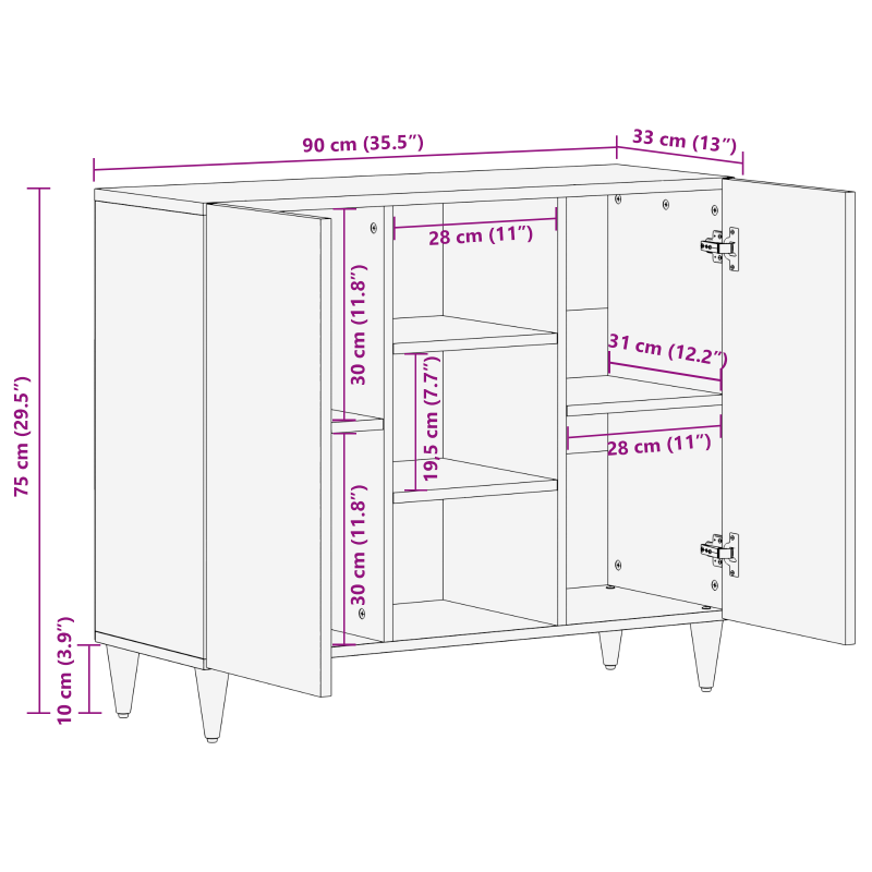 Sideboard 90x33x75 cm Massivholz Mango