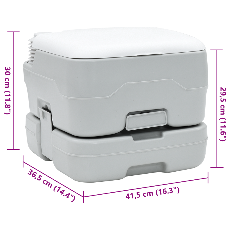 Tragbare Toilette in Grau und Weiß aus Kunststoff, 10 L