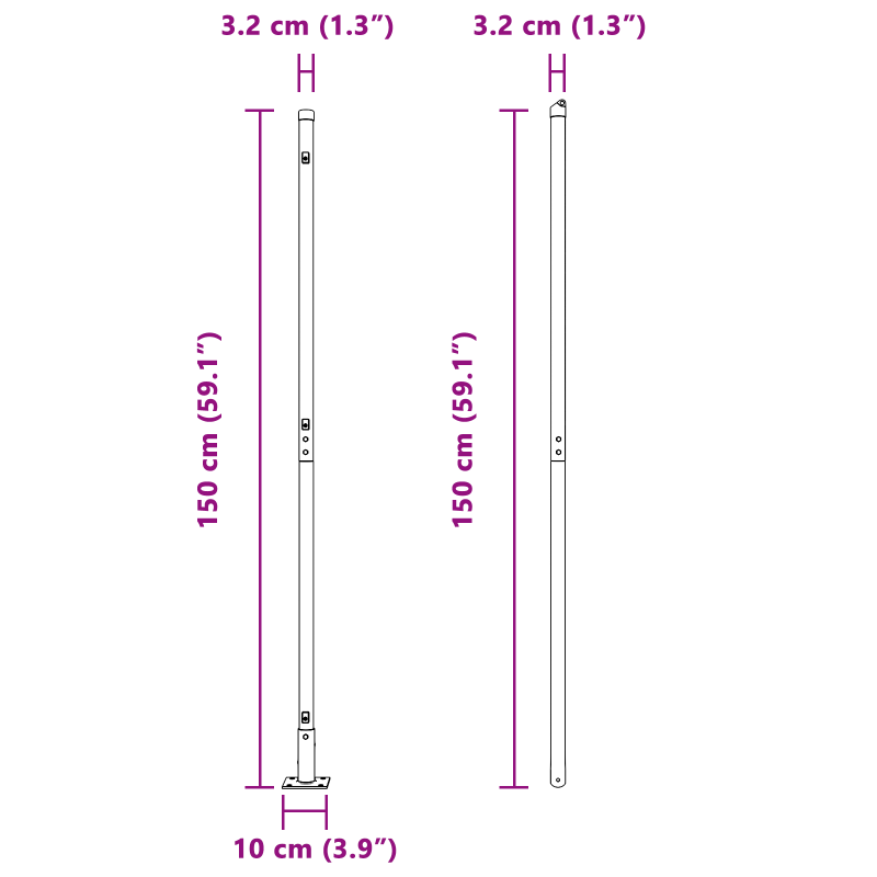 Zaunpfosten mit Grundplatten 13 Stück Ø32mm 78,5cm Galvanisiertes Stahl