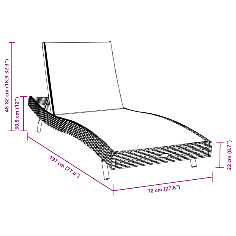 Schwarze Sonnenliege aus Poly Rattan und Textilene von