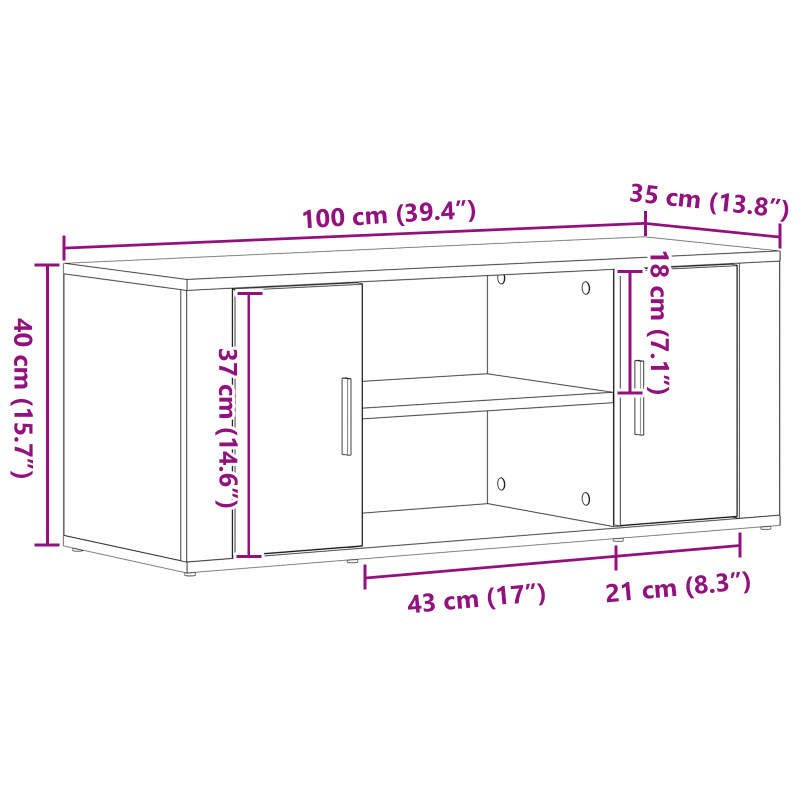 TV-Schrank Alte Holzwirtschaft 100x35x40 cm Engineering Holz