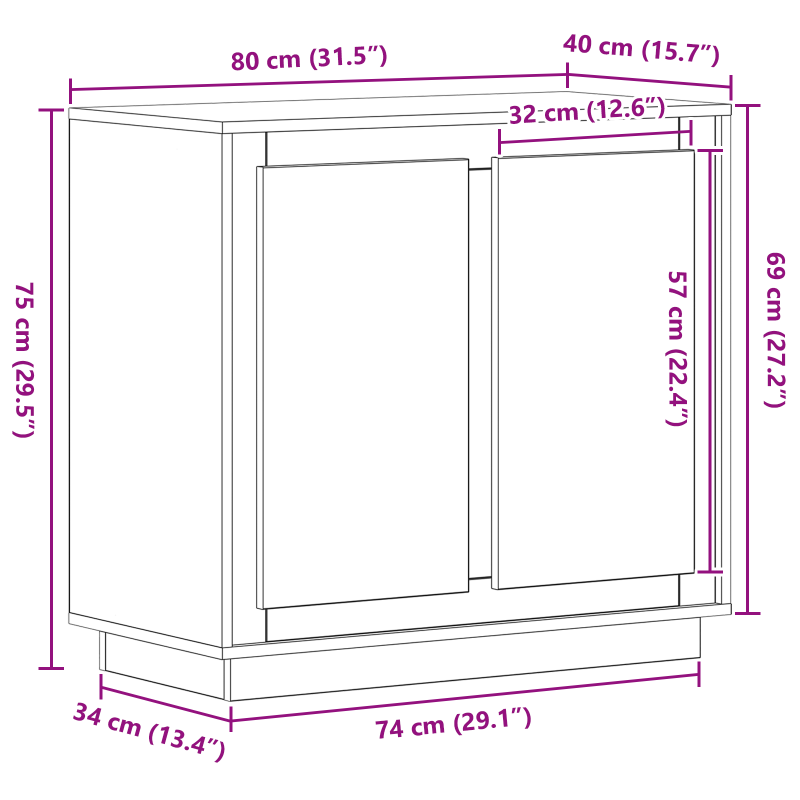 Sideboard Artisan Eiche 80x34x75 cm Ingenieure Holz
