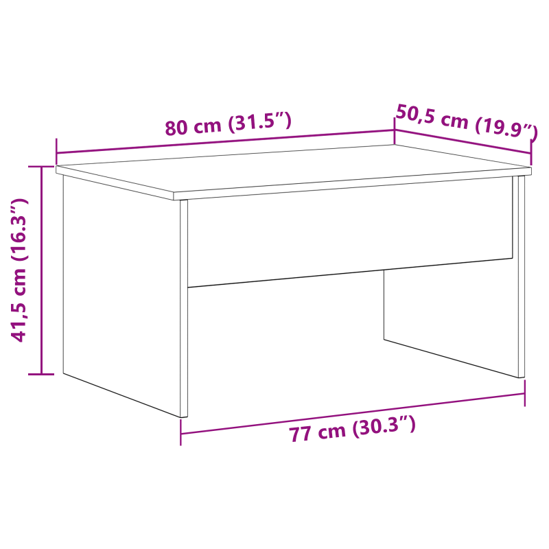 Schwarzer Eichenkaffee Tisch - 80 x 50,5 x 41,5 cm